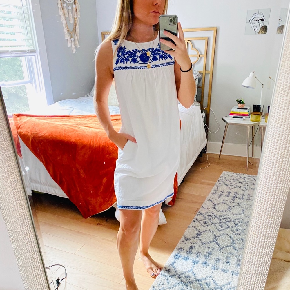 Blue and White J. Crew dress with pockets, XXS